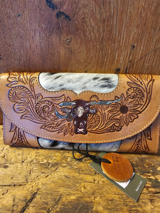 Moonflower Falls Hand-Tooled Clutch Wallet